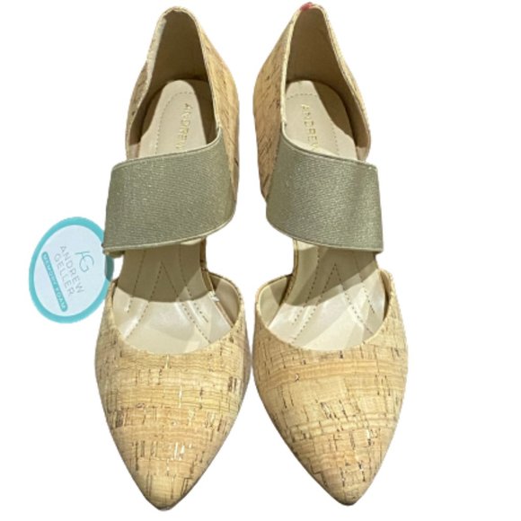 New Andrew Geller Memory Foam Slip On Cork Upper Beige Pump Heels Shoes Size 11M - Picture 2 of 8